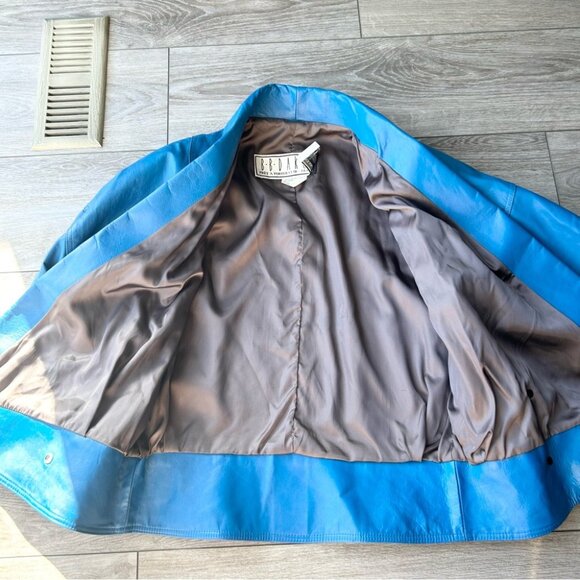 Vintage 80s BB Dakota Blue Leather Bomber Moto Jacket Made in Canada - Picture 11 of 16